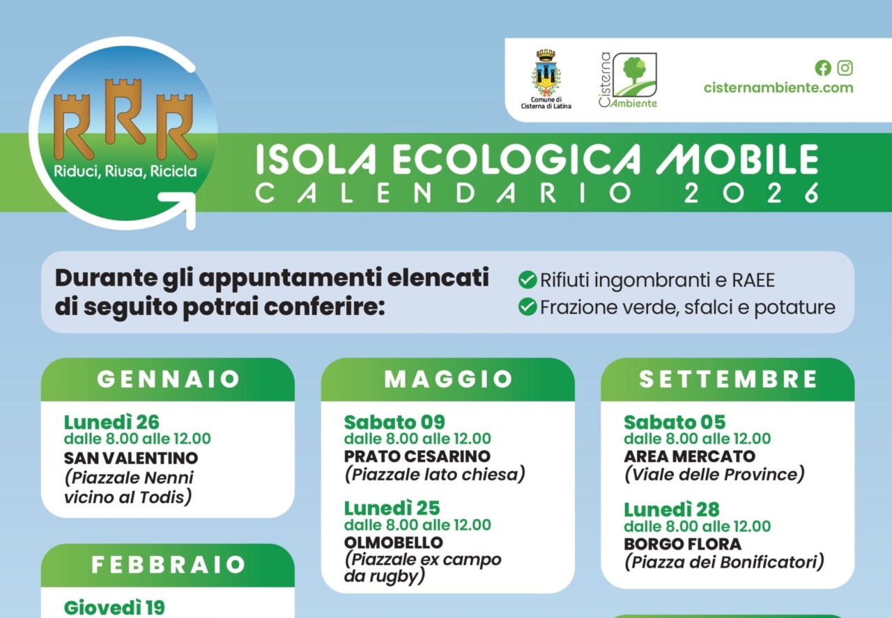 Calendario delle isole ecologiche mobili per la raccolta di rifiuti ingombranti