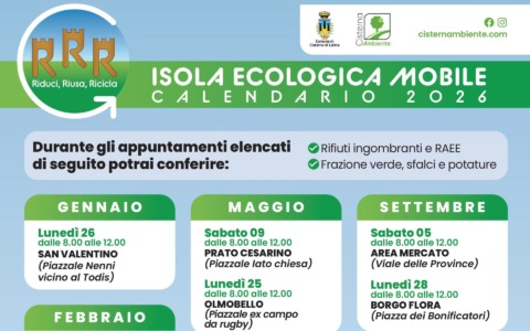 Calendario delle isole ecologiche mobili per la raccolta di rifiuti ingombranti