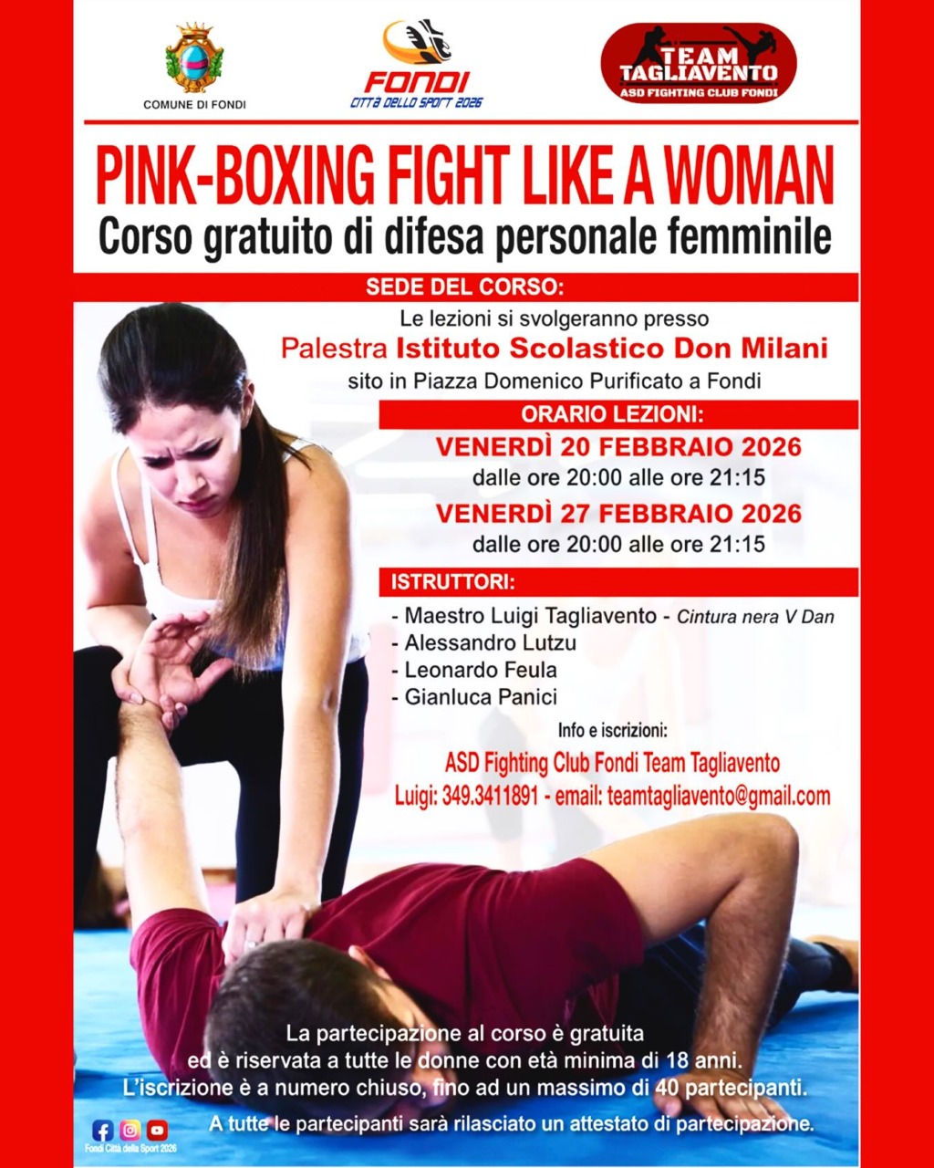 Corsi gratuiti di difesa personale femminile con il Team Tagliavento