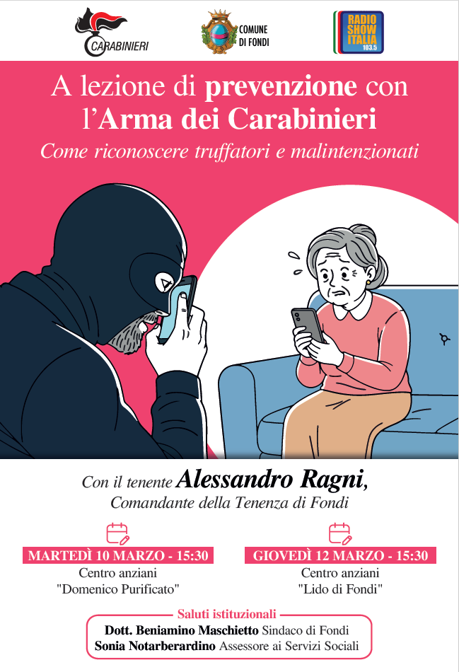 Identificare truffatori e malintenzionati: due eventi ai centri anziani di Fondi