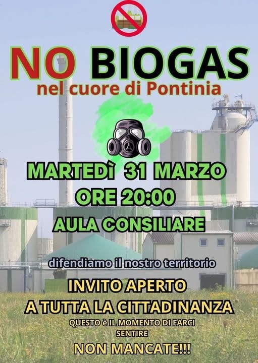Pontinia dice no al biogas: Consiglio Comunale aperto alla cittadinanza